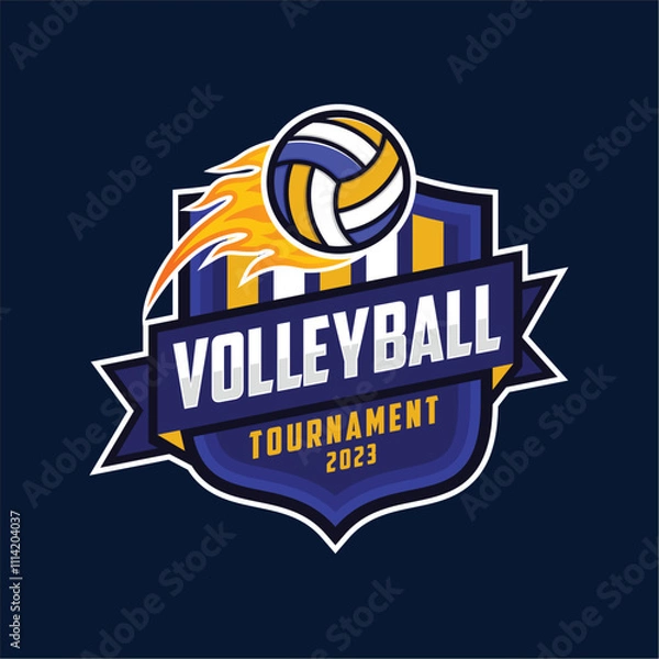 Fototapeta volleyball sport emblem logo vector edit text with blank background
