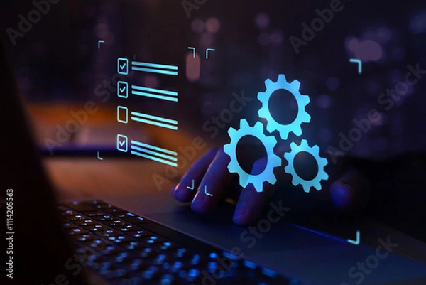 Fototapeta automation of business process workflow, optimisation concept with gears icon