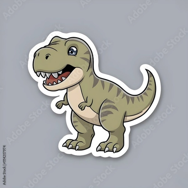 Fototapeta Smiling Cartoon T-Rex Sticker. Generative AI

