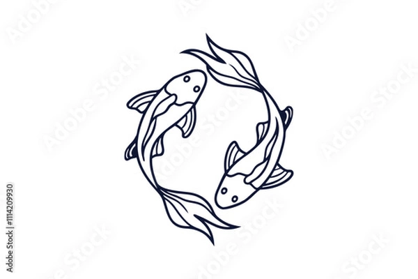 Obraz koi fish swimming in a circle vector line art illustration white background