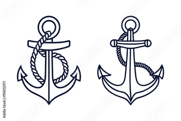 Obraz Minimalist anchor with rope vector line art illustration white background