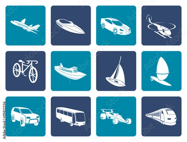 Obraz Flat different kind of transportation and travel icons - vector icon set