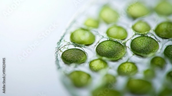 Fototapeta Microscopic view of plant stomata releasing water molecules in a natural environment scientific observation of leaf physiology and water regulation dynamics
