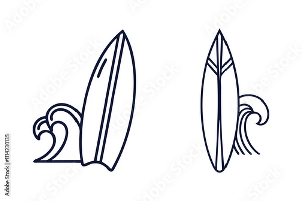 Obraz Set of surfing board silhouette vector line art illustration transparent white background