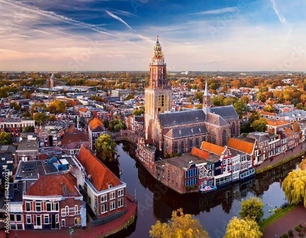 Fototapeta aerial afternoon view of the city center of arnhem the netherlands