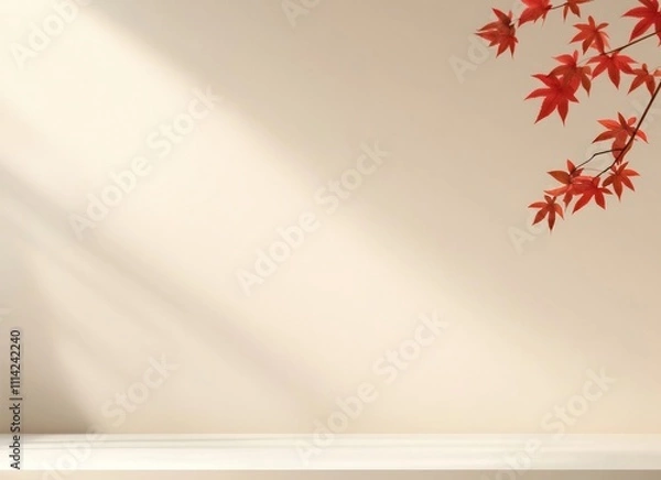 Obraz Autumnal Maple Leaves on Beige Wall Background