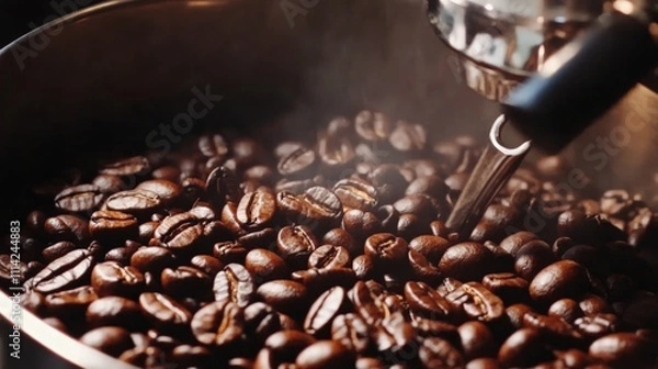 Fototapeta Brewing coffee beans roasting process coffee shop culinary art indoor close-up flavor development