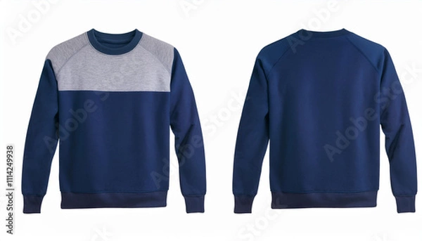 Fototapeta Navy Blue and Grey Crewneck Sweatshirt Mockup Front and Back Views