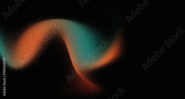 Fototapeta Gradient orange green on black background, grainy  luminous color splash wave, abstract noise texture gradient, orange green black wide banner