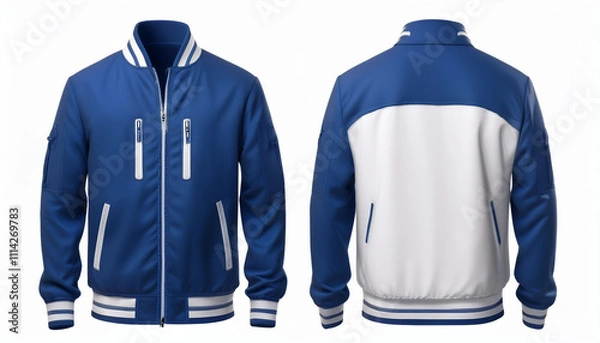Fototapeta Blue and White Baseball Jacket Mockup Front and Back Views