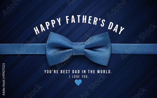 Fototapeta Happy Father's Day Greeting Card Design with Striped Bow Tie on Blue Background. Father's Day bannmer, poster, template, wallpaper