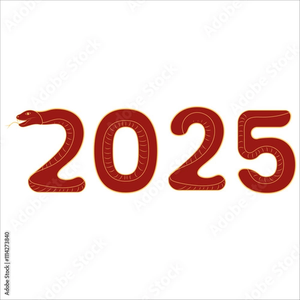 Fototapeta Chinese 2025 New Year Numeric. Zodiac Asia Silhouette Snake