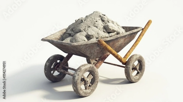 Obraz Rusty wheelbarrow filled with grey cement.