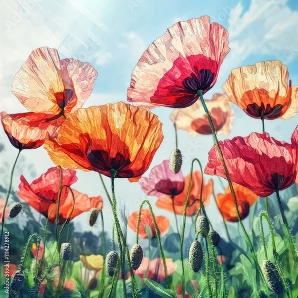 Fototapeta Vibrant Poppy Field Under a Summer Sky's Embrace