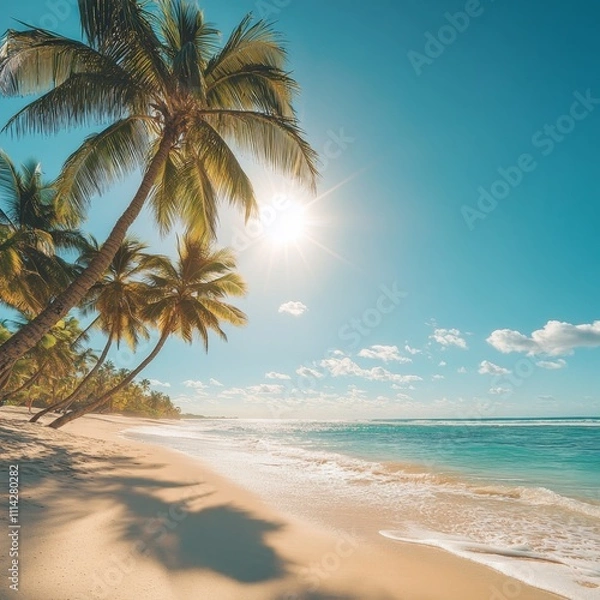 Fototapeta Idyllic Tropical Beach Paradise with Lush Palm Trees