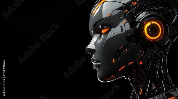 Fototapeta Female Robot Face with a Calm Look and Space for Text