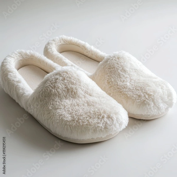 Fototapeta A set of plush slippers on a white background
