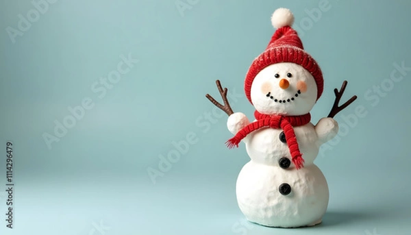Obraz Charming snowman figurine set against a soft blue backdrop
