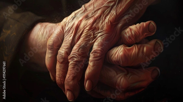 Fototapeta Detailed close-up of hands holding an object, showing realistic skin texture and warmth