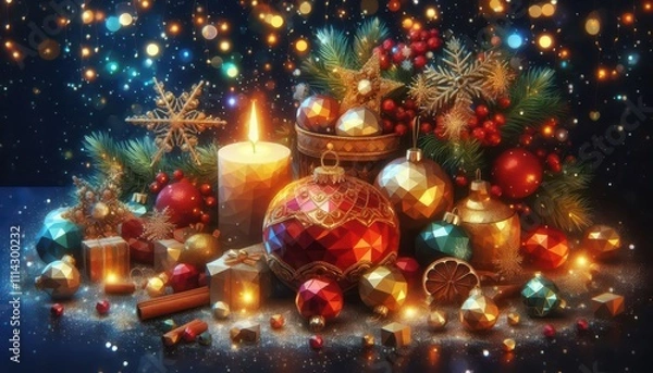 Fototapeta christmas tree and decorations content created with generative AI software.