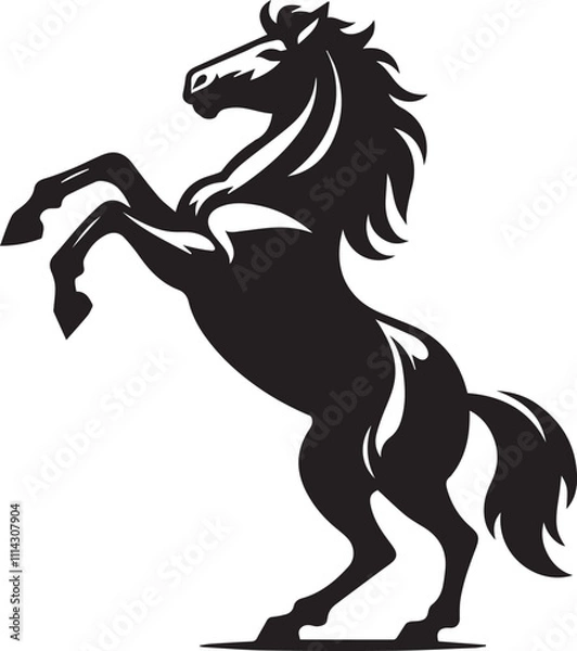 Fototapeta Horse rearing on hind legs with a determined expression black vector silhouette