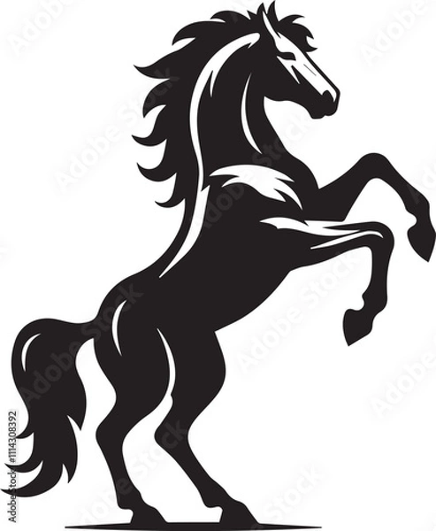 Fototapeta Horse rearing on hind legs with a determined expression black vector silhouette