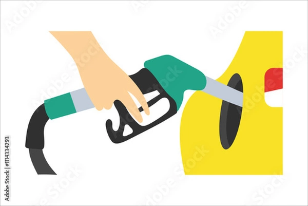 Obraz Fuel. Hand fills the car with gas. Vector simple color flat illustration.