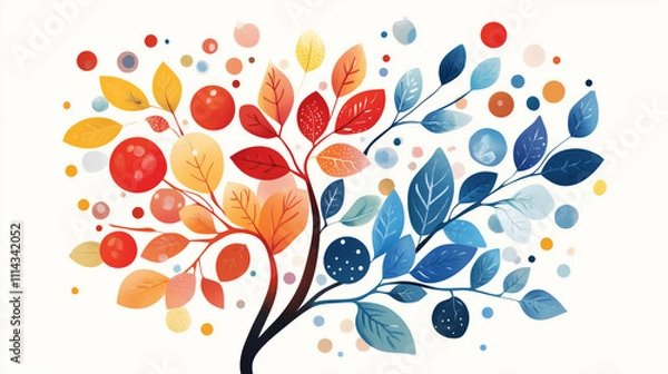 Fototapeta vibrant botanical illustration showcasing colorful leaves and fruits