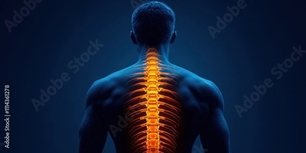 Fototapeta Illuminating the human spine in a striking contrast of colors and an artistic portrayal of anatomy