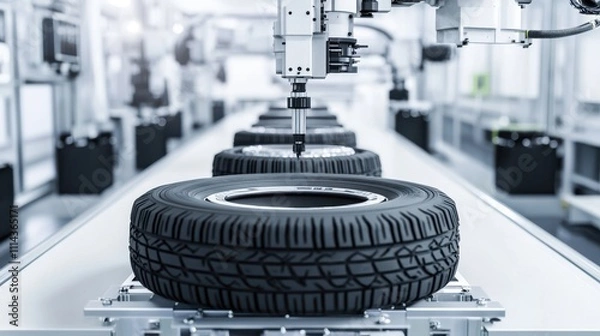 Obraz Modern Tire Fitting Process in Assembly Line