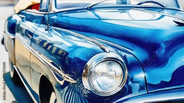 Fototapeta Close-up shot of the front of a blue vehicle