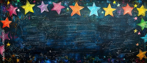 Fototapeta Creative chalkboard art with colorful stars enhancing educational environments and visual content