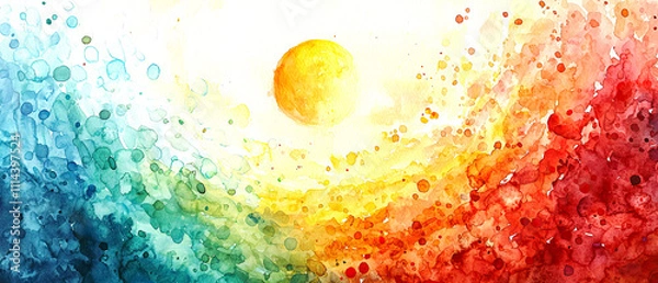 Fototapeta Abstract art depicting sunlight and colorful patterns digital artwork, watercolor concept