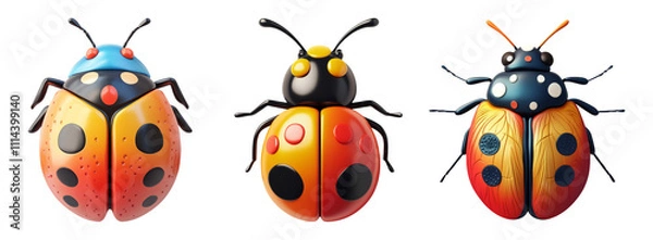 Fototapeta Colorful Ladybugs on Transparent Background