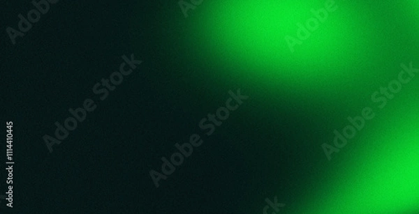 Fototapeta Green grainy color flow on a black background with noise texture effect, wide website banner header design with space