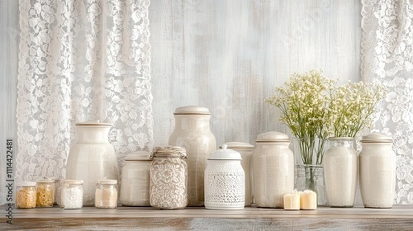 Obraz Warm Nostalgic Kitchen Decor with Ceramic Jars