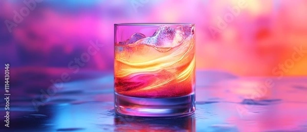 Fototapeta Creating a glowing neon cocktail a vibrant experience in a trendy bar with swirling colors and illuminated effects