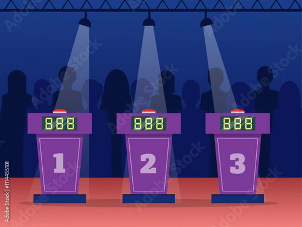 Fototapeta Quiz game empty stage interior design. Television trivia show. Vector stock