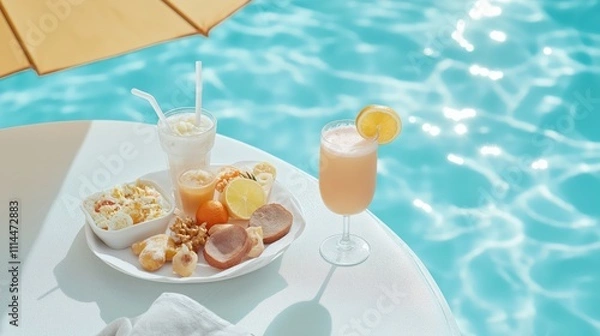 Obraz Poolside bliss: Refreshing cocktails and a light bite.