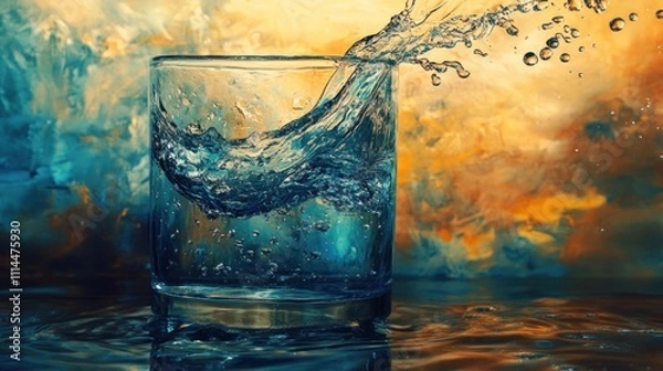 Fototapeta Close up view of Water Poured into a Glass. Ai generated image