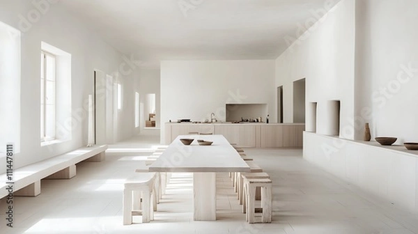 Obraz Minimalist White Kitchen Dining Room Design