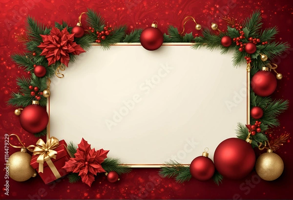 Fototapeta Christmas card with an empty place to write text and New Year's wishes. Christmas ornaments and decorations.
