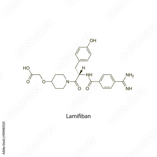 Fototapeta Lamifiban flat skeletal molecular structure Glycoprotein IIb/IIIa inhibitor drug used in thromboembolic disorders treatment. Vector illustration scientific diagram.