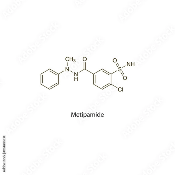 Fototapeta Metipamide flat skeletal molecular structure Thiazide diuretic drug used in  treatment. Vector illustration scientific diagram.