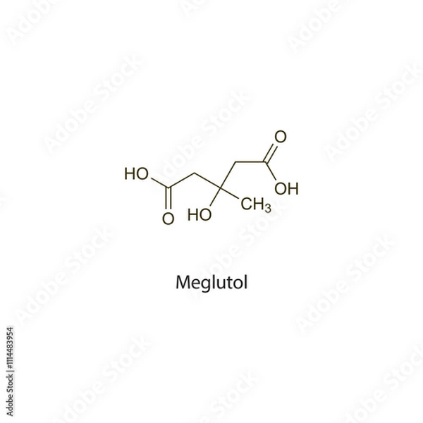 Fototapeta Meglutol flat skeletal molecular structure antihyperlipidemic drug used in hyperlipidaemia treatment. Vector illustration scientific diagram.