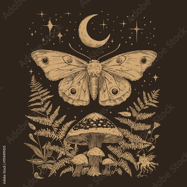 Fototapeta Enchanted Cottagecore Forest Fairycore Aesthetic with Mushrooms, Glowing Lights, and Rustic Charm in Nature