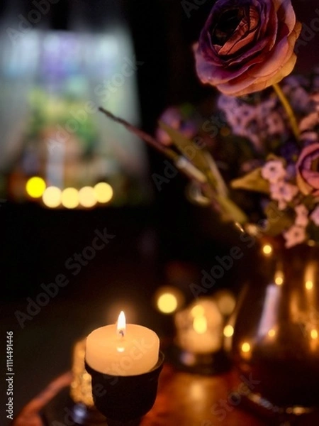 Fototapeta candle and rose