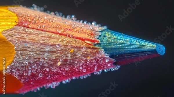 Obraz Close-up macro shot of a vibrant colored pencil tip covered in tiny water droplets.