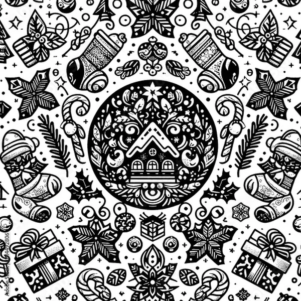 Obraz christmas pattern theme vector black and white