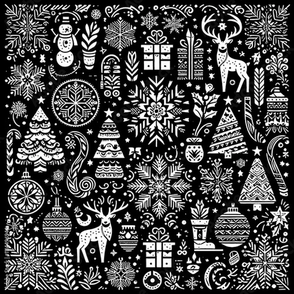 Obraz christmas pattern theme vector black and white